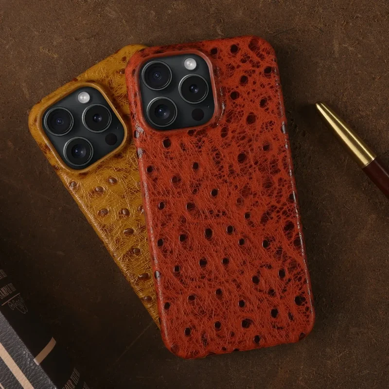 Telefoonhoesje Echt Struisvogeleer iPhone 14 15 16 17 Alle Modellen Schokdempend Luxe Premium Leer Bescherming | Sansoti