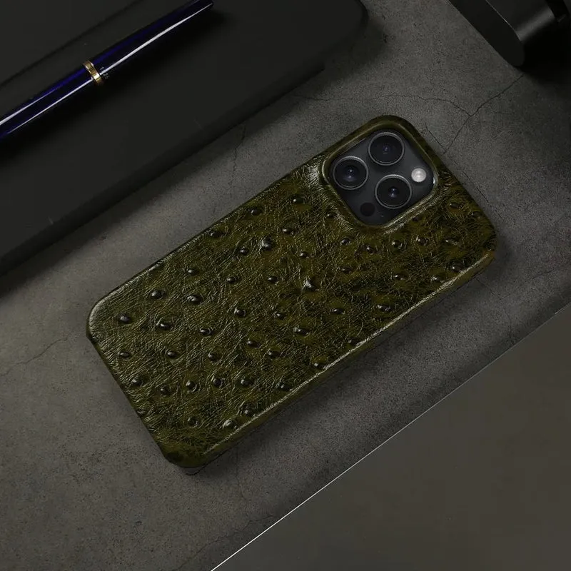 Telefoonhoesje Echt Struisvogeleer iPhone 14 15 16 17 Alle Modellen Schokdempend Luxe Premium Leer Bescherming | Sansoti