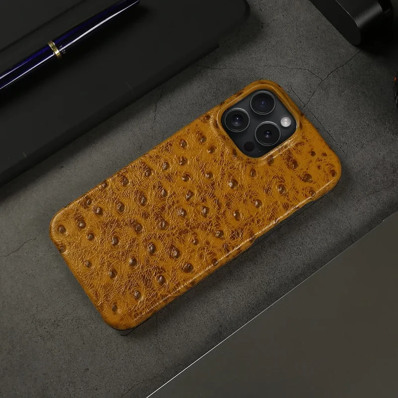 Telefoonhoesje Echt Struisvogeleer iPhone 14 15 16 17 Alle Modellen Schokdempend Luxe Premium Leer Bescherming | Sansoti