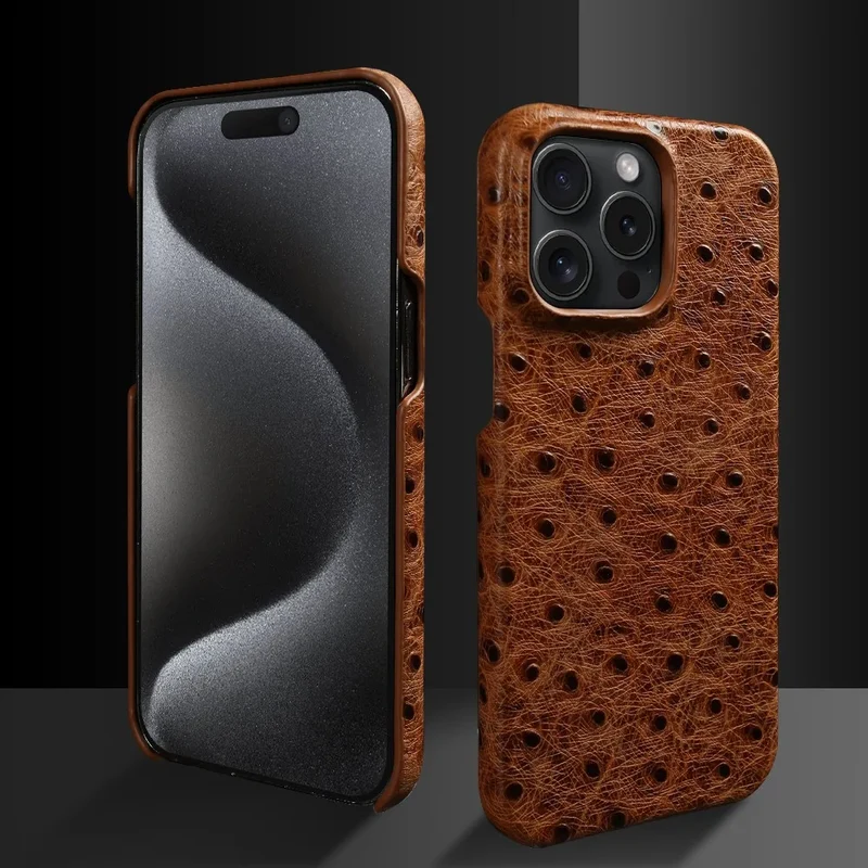 Telefoonhoesje Echt Struisvogeleer iPhone 14 15 16 17 Alle Modellen Schokdempend Luxe Premium Leer Bescherming | Sansoti