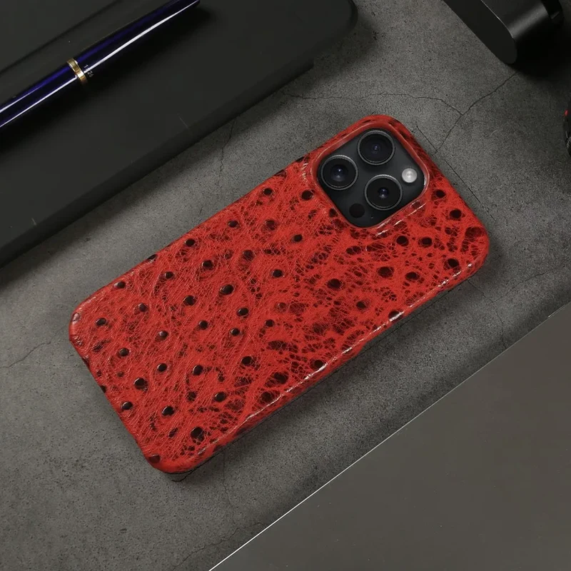 Telefoonhoesje Echt Struisvogeleer iPhone 14 15 16 17 Alle Modellen Schokdempend Luxe Premium Leer Bescherming | Sansoti