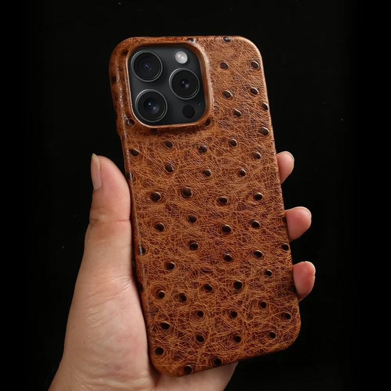Telefoonhoesje Echt Struisvogeleer iPhone 14 15 16 17 Alle Modellen Schokdempend Luxe Premium Leer Bescherming | Sansoti