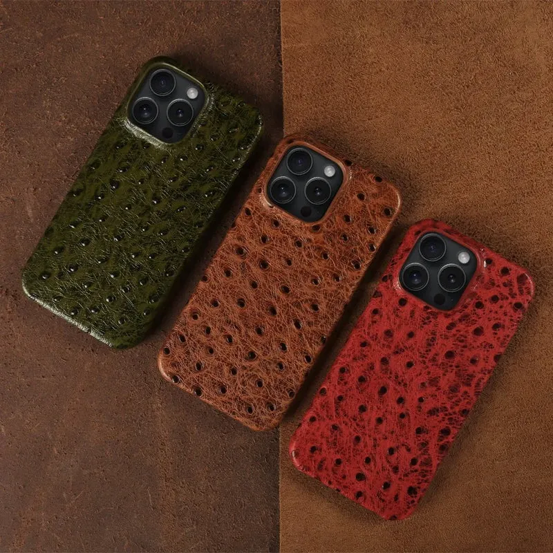 Telefoonhoesje Echt Struisvogeleer iPhone 14 15 16 17 Alle Modellen Schokdempend Luxe Premium Leer Bescherming | Sansoti