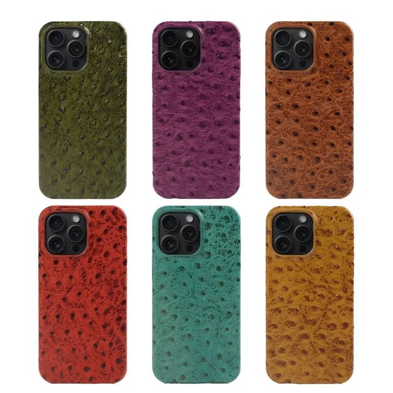Telefoonhoesje Echt Struisvogeleer iPhone 14 15 16 17 Alle Modellen Schokdempend Luxe Premium Leer Bescherming | Sansoti