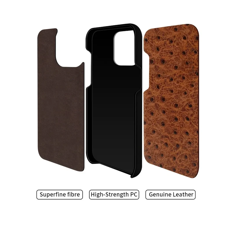 Telefoonhoesje Echt Struisvogeleer iPhone 14 15 16 17 Alle Modellen Schokdempend Luxe Premium Leer Bescherming | Sansoti