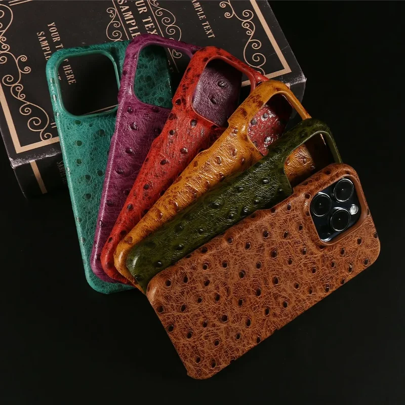 Telefoonhoesje Echt Struisvogeleer iPhone 14 15 16 17 Alle Modellen Schokdempend Luxe Premium Leer Bescherming | Sansoti