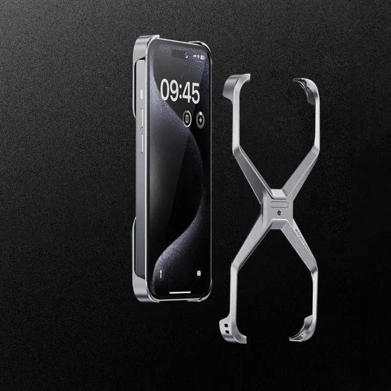 Aluminium X-Frame Telefoonhoesje iPhone 14 15 16 17 Pro Max Randloos Schokbestendig Titanium Design Luxe | Sansoti