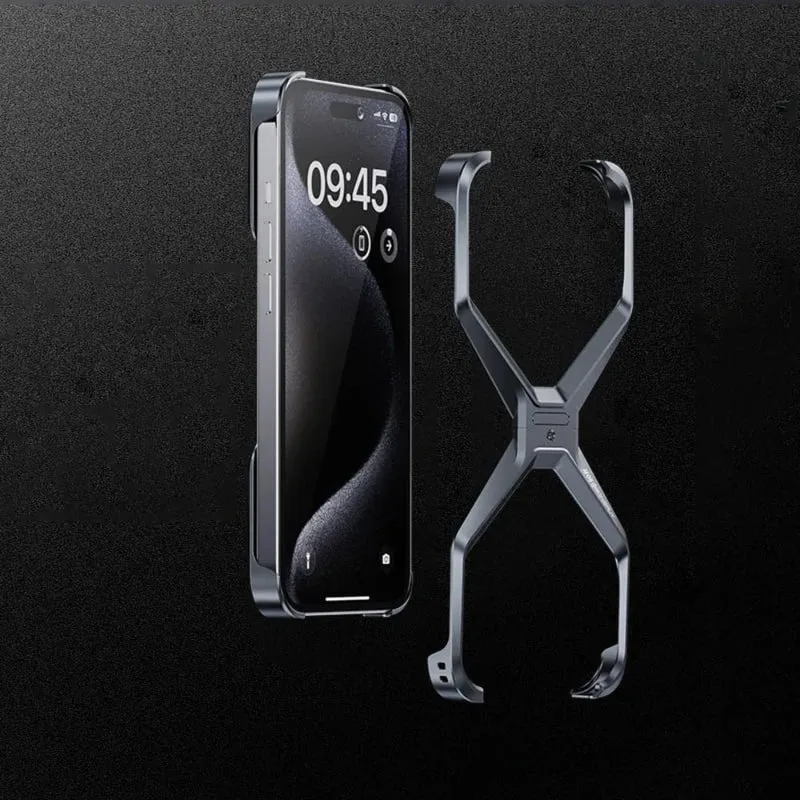 Aluminium X-Frame Telefoonhoesje iPhone 14 15 16 17 Pro Max Randloos Schokbestendig Titanium Design Luxe | Sansoti