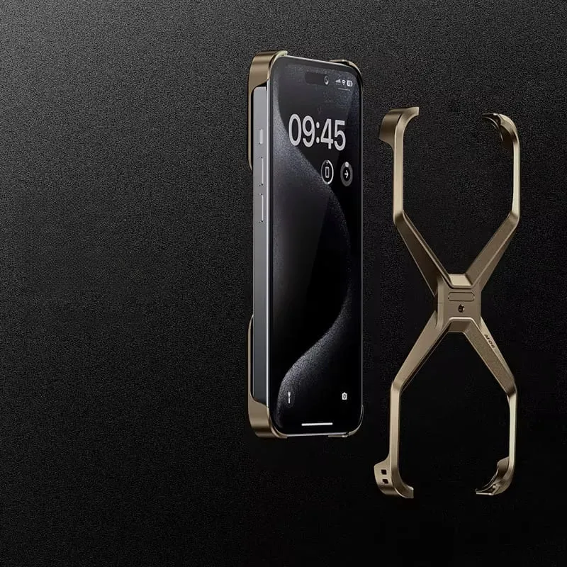 Aluminium X-Frame Telefoonhoesje iPhone 14 15 16 17 Pro Max Randloos Schokbestendig Titanium Design Luxe | Sansoti