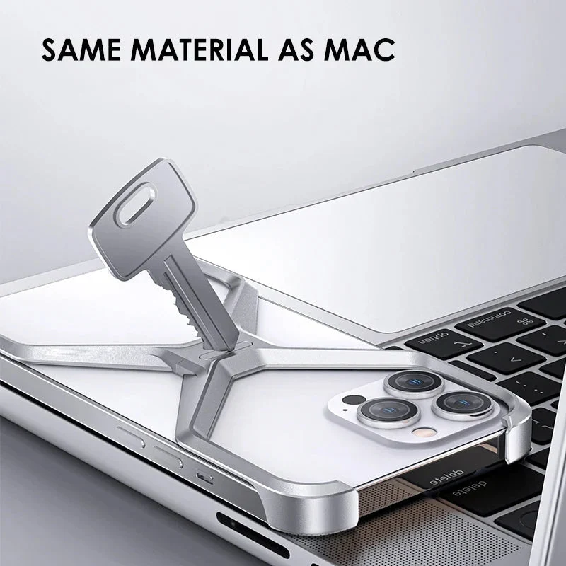 Aluminium X-Frame Telefoonhoesje iPhone 14 15 16 17 Pro Max Randloos Schokbestendig Titanium Design Luxe | Sansoti