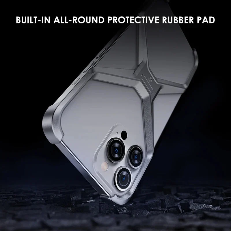 Aluminium X-Frame Telefoonhoesje iPhone 14 15 16 17 Pro Max Randloos Schokbestendig Titanium Design Luxe | Sansoti