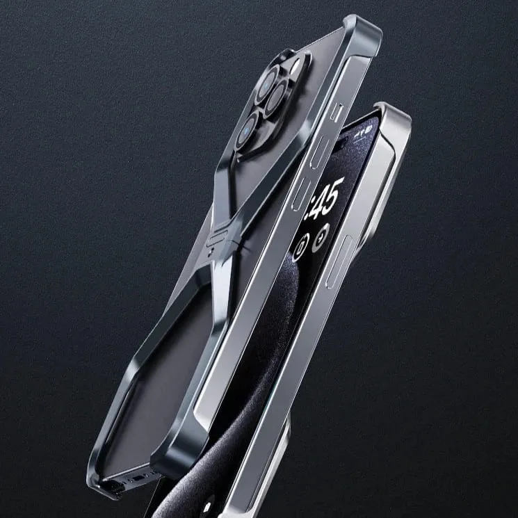 Aluminium X-Frame Telefoonhoesje iPhone 14 15 16 17 Pro Max Randloos Schokbestendig Titanium Design Luxe | Sansoti