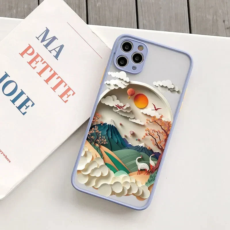 Berglandschap iPhone Hoesje Siliconen met Contrastknoppen Beschermhoes voor iPhone 11 12 13 14 15 16 17 Pro Max | Sansoti