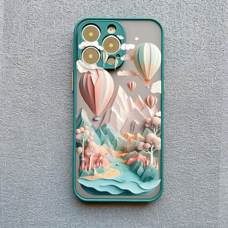 Telefoonhoesje met 3D Landschap Effect voor iPhone 14 15 16 17 Zachte Siliconen Beschermhoes Telefoonaccessoire | Sansoti