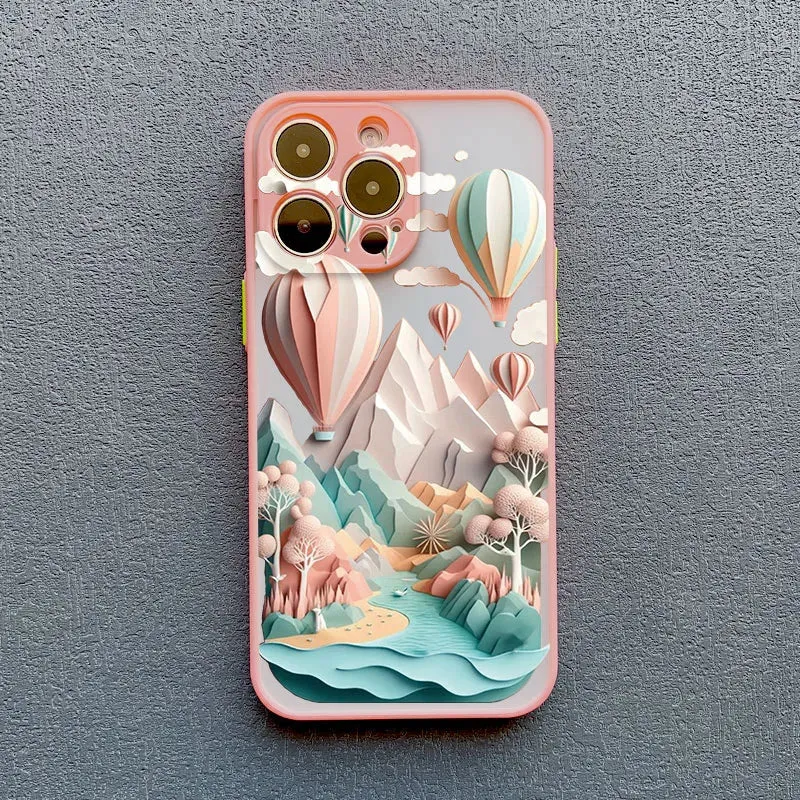 Telefoonhoesje met 3D Landschap Effect voor iPhone 14 15 16 17 Zachte Siliconen Beschermhoes Telefoonaccessoire | Sansoti