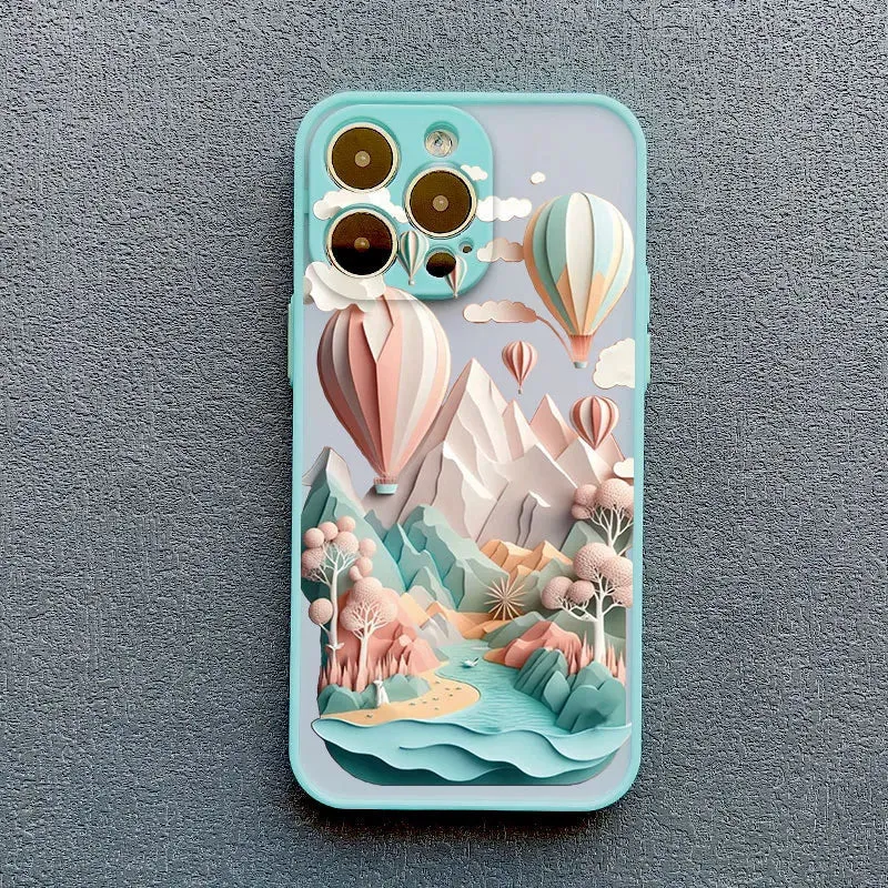 Telefoonhoesje met 3D Landschap Effect voor iPhone 14 15 16 17 Zachte Siliconen Beschermhoes Telefoonaccessoire | Sansoti
