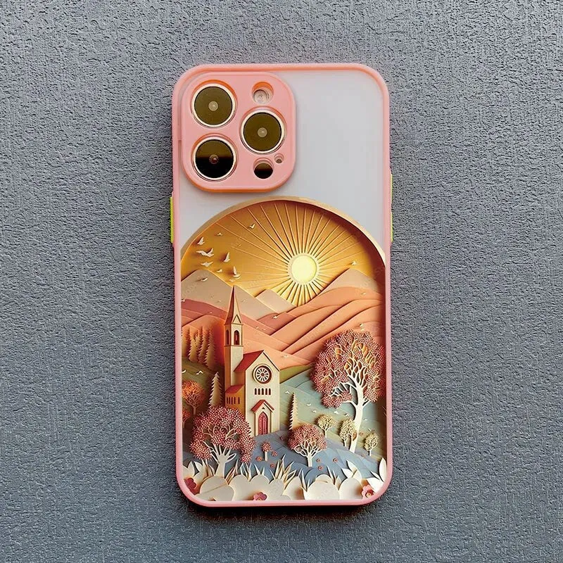 Telefoonhoesje met 3D Landschap Effect voor iPhone 14 15 16 17 Zachte Siliconen Beschermhoes Telefoonaccessoire | Sansoti