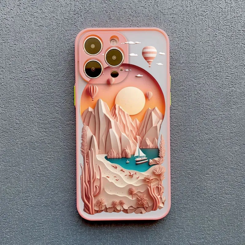 Telefoonhoesje met 3D Landschap Effect voor iPhone 14 15 16 17 Zachte Siliconen Beschermhoes Telefoonaccessoire | Sansoti