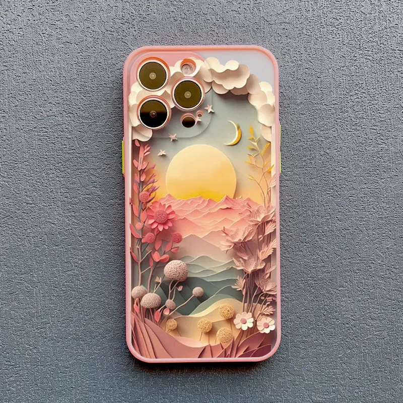 Telefoonhoesje met 3D Landschap Effect voor iPhone 14 15 16 17 Zachte Siliconen Beschermhoes Telefoonaccessoire | Sansoti