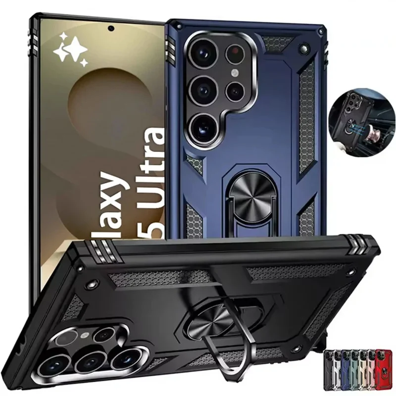 Verstevigde Telefoonhoes met Draaibare Ringhouder en Magnetische Plaat voor Samsung Galaxy Smartphones | Sansoti