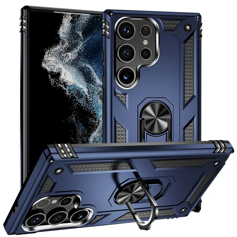 Verstevigde Telefoonhoes met Draaibare Ringhouder en Magnetische Plaat voor Samsung Galaxy Smartphones | Sansoti