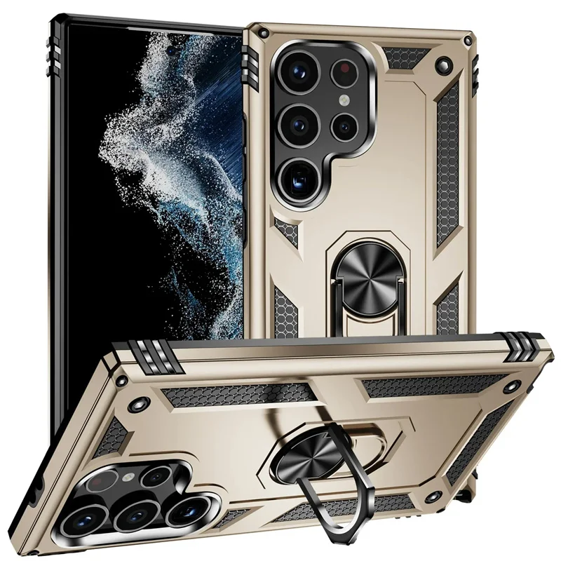 Verstevigde Telefoonhoes met Draaibare Ringhouder en Magnetische Plaat voor Samsung Galaxy Smartphones | Sansoti