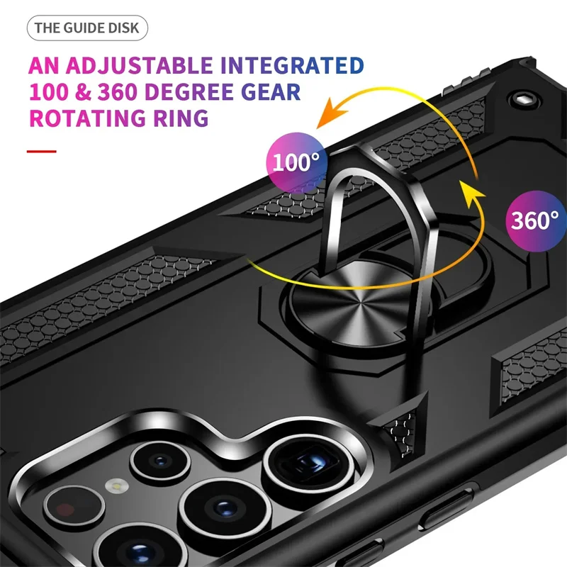 Verstevigde Telefoonhoes met Draaibare Ringhouder en Magnetische Plaat voor Samsung Galaxy Smartphones | Sansoti