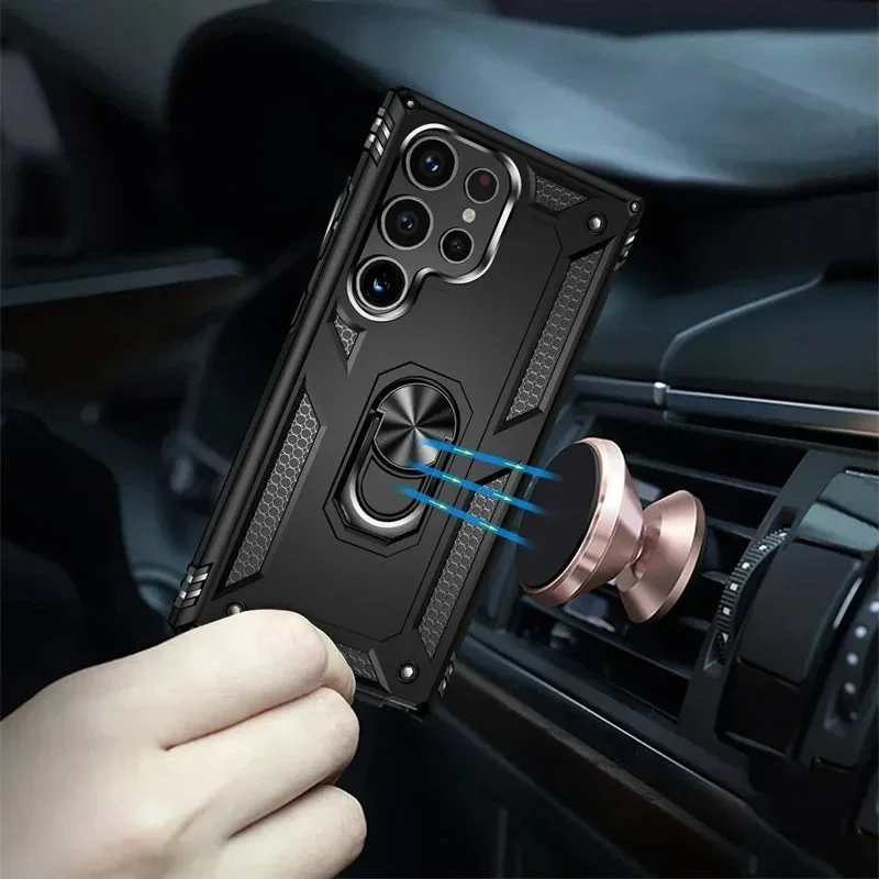 Verstevigde Telefoonhoes met Draaibare Ringhouder en Magnetische Plaat voor Samsung Galaxy Smartphones | Sansoti