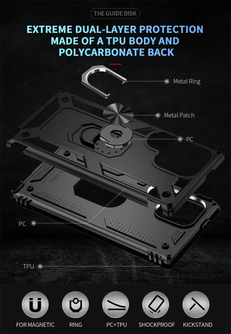 Verstevigde Telefoonhoes met Draaibare Ringhouder en Magnetische Plaat voor Samsung Galaxy Smartphones | Sansoti