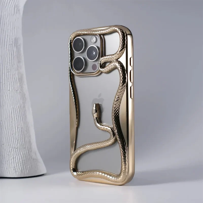 iPhone Hoesje met Slangpatroon en Verstevigde Bumper – Matte en Verchroomde Afwerking voor iPhone 12-17 | Sansoti
