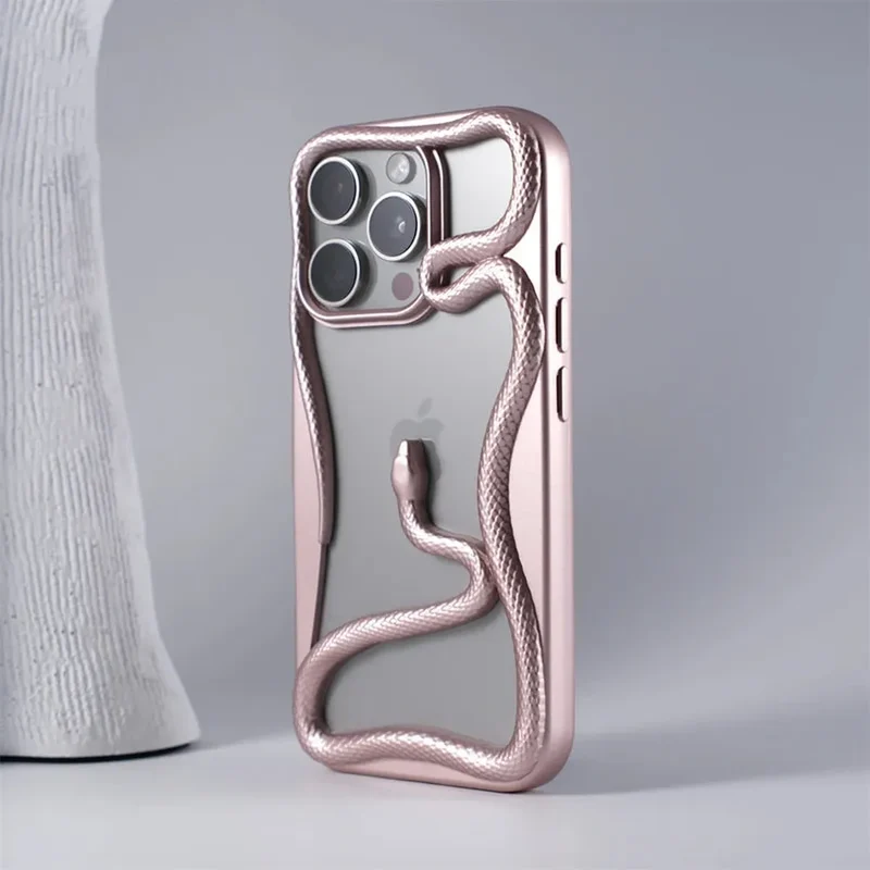 iPhone Hoesje met Slangpatroon en Verstevigde Bumper – Matte en Verchroomde Afwerking voor iPhone 12-17 | Sansoti