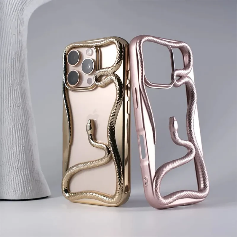 iPhone Hoesje met Slangpatroon en Verstevigde Bumper – Matte en Verchroomde Afwerking voor iPhone 12-17 | Sansoti