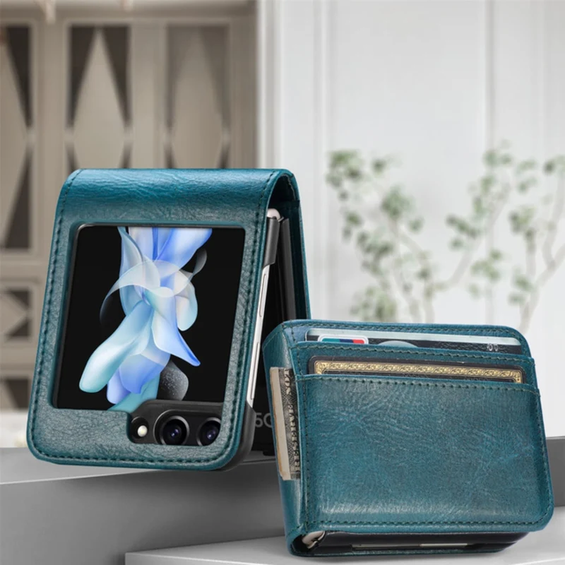 Flip Telefoon Portemonnee Hoes met Kaartvakken PU Leer Beschermhoes voor Klaptelefoon Zwart Blauw Compact | Sansoti