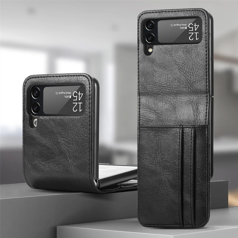 Flip Telefoon Portemonnee Hoes met Kaartvakken PU Leer Beschermhoes voor Klaptelefoon Zwart Blauw Compact | Sansoti