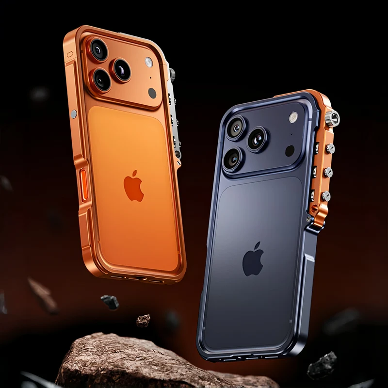 Metalen iPhone Hoesje met Mechanische Structuur Aluminium Frame Shockbestemming Bescherming voor 13 14 15 16 17 | Sansoti