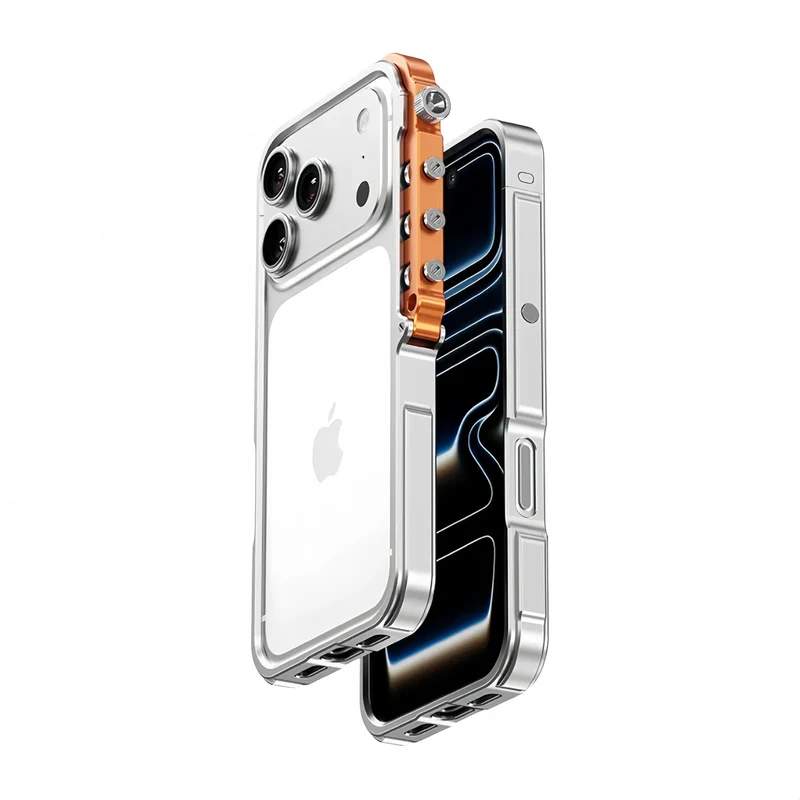 Metalen iPhone Hoesje met Mechanische Structuur Aluminium Frame Shockbestemming Bescherming voor 13 14 15 16 17 | Sansoti
