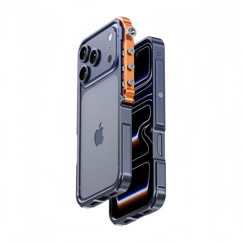 Metalen iPhone Hoesje met Mechanische Structuur Aluminium Frame Shockbestemming Bescherming voor 13 14 15 16 17 | Sansoti