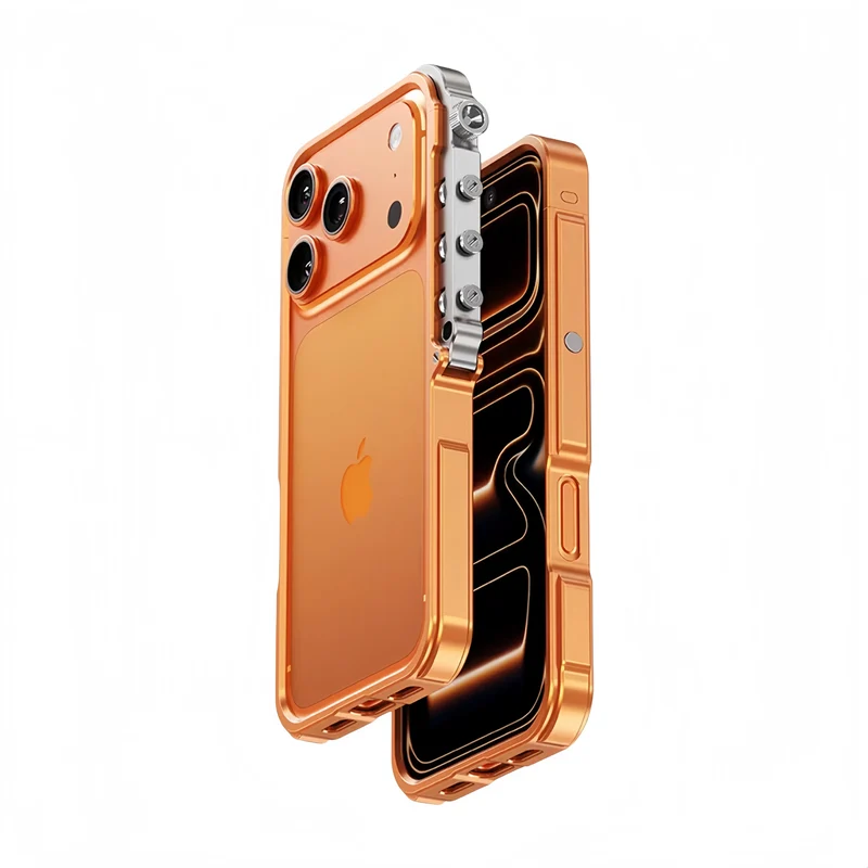 Metalen iPhone Hoesje met Mechanische Structuur Aluminium Frame Shockbestemming Bescherming voor 13 14 15 16 17 | Sansoti