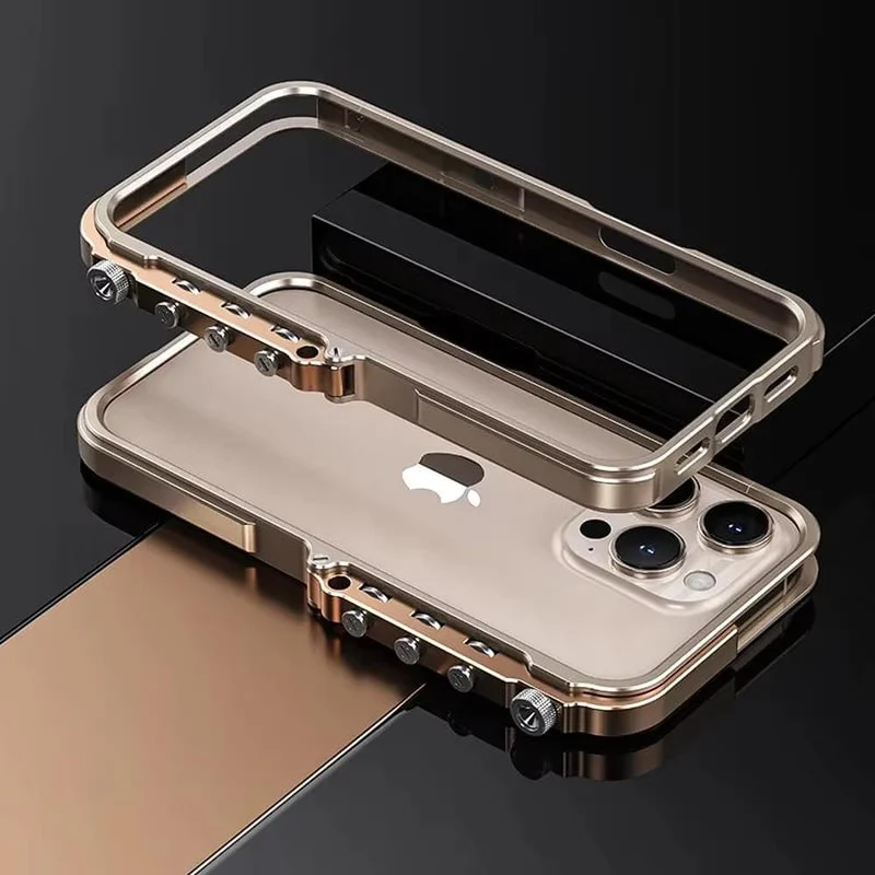 Metalen iPhone Hoesje met Mechanische Structuur Aluminium Frame Shockbestemming Bescherming voor 13 14 15 16 17 | Sansoti