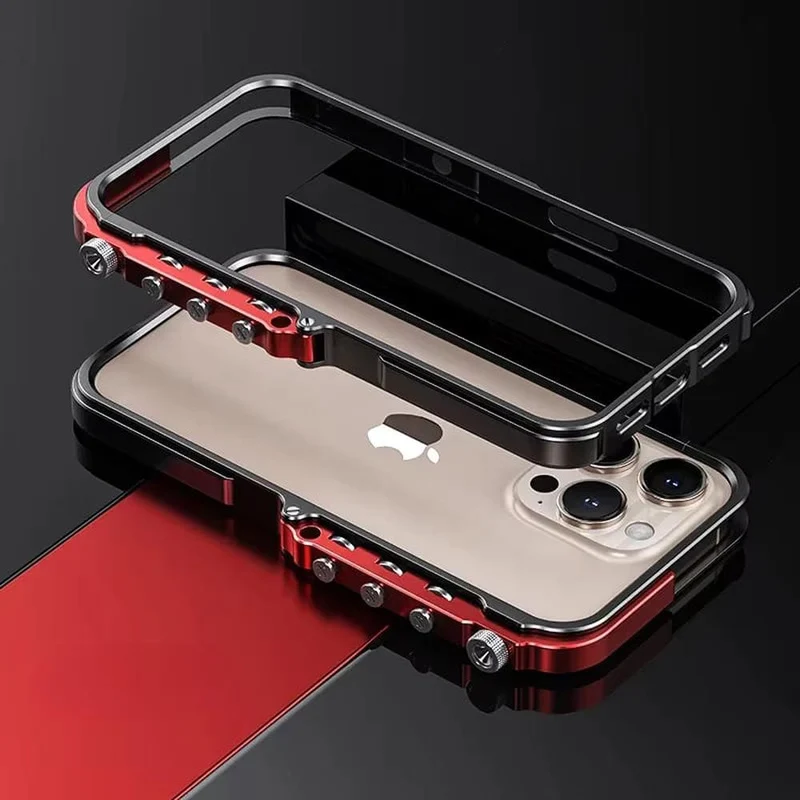 Metalen iPhone Hoesje met Mechanische Structuur Aluminium Frame Shockbestemming Bescherming voor 13 14 15 16 17 | Sansoti