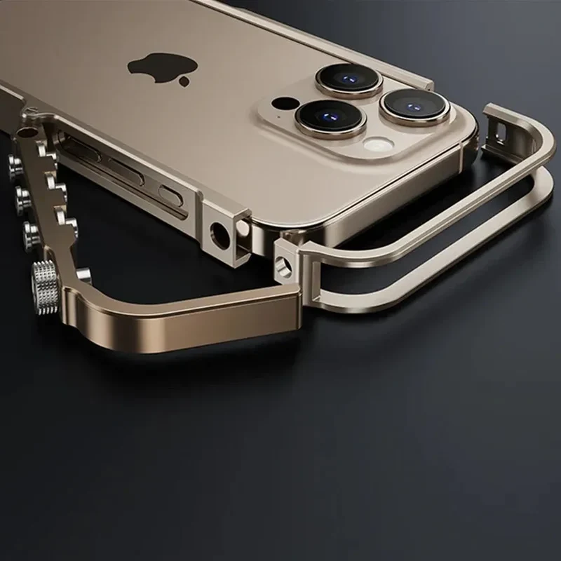Metalen iPhone Hoesje met Mechanische Structuur Aluminium Frame Shockbestemming Bescherming voor 13 14 15 16 17 | Sansoti