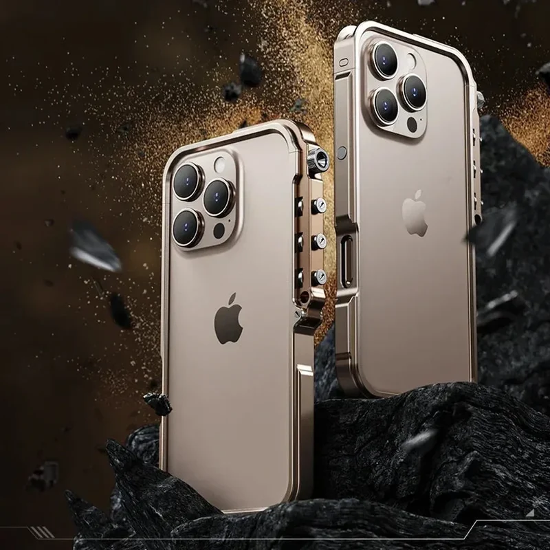 Metalen iPhone Hoesje met Mechanische Structuur Aluminium Frame Shockbestemming Bescherming voor 13 14 15 16 17 | Sansoti