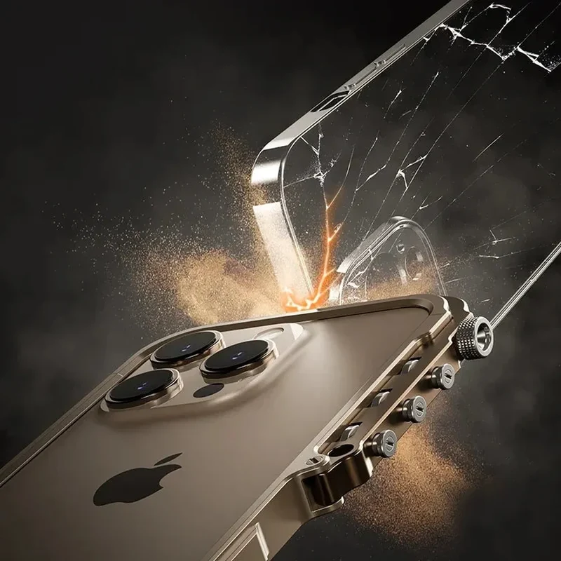 Metalen iPhone Hoesje met Mechanische Structuur Aluminium Frame Shockbestemming Bescherming voor 13 14 15 16 17 | Sansoti