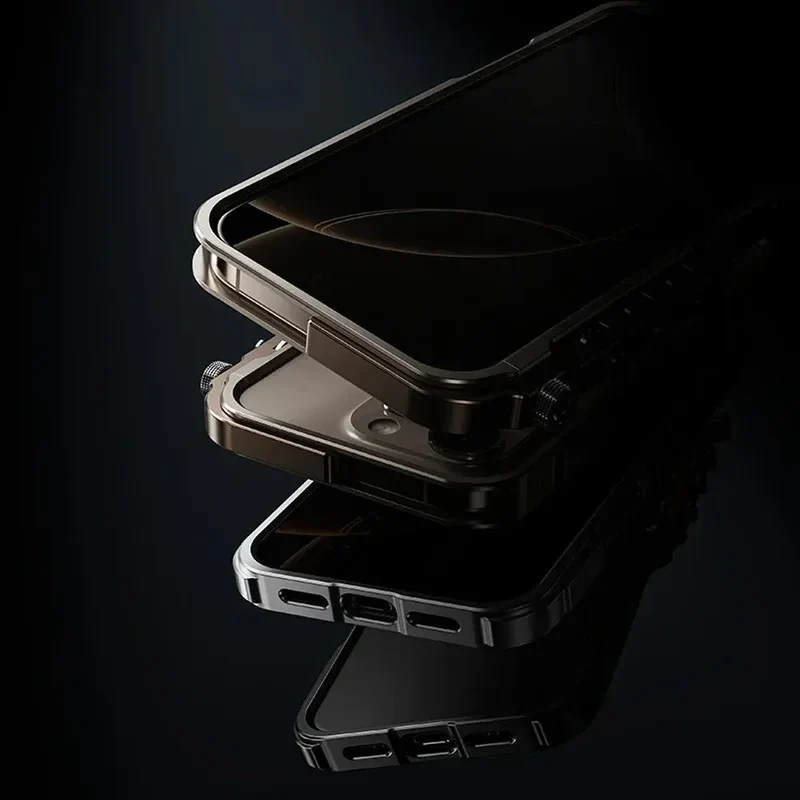 Metalen iPhone Hoesje met Mechanische Structuur Aluminium Frame Shockbestemming Bescherming voor 13 14 15 16 17 | Sansoti