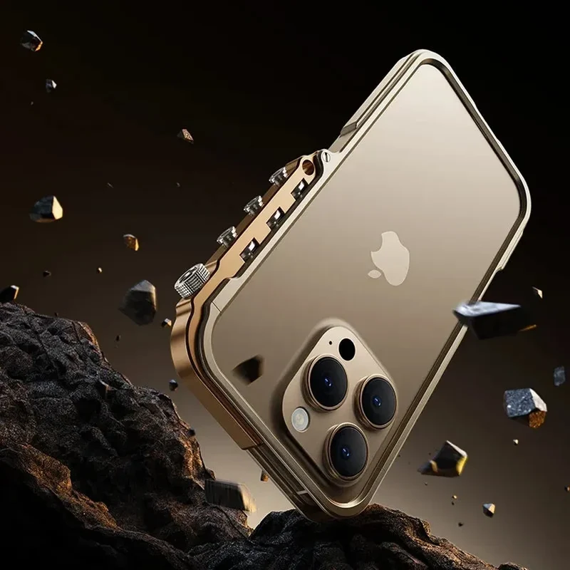Metalen iPhone Hoesje met Mechanische Structuur Aluminium Frame Shockbestemming Bescherming voor 13 14 15 16 17 | Sansoti