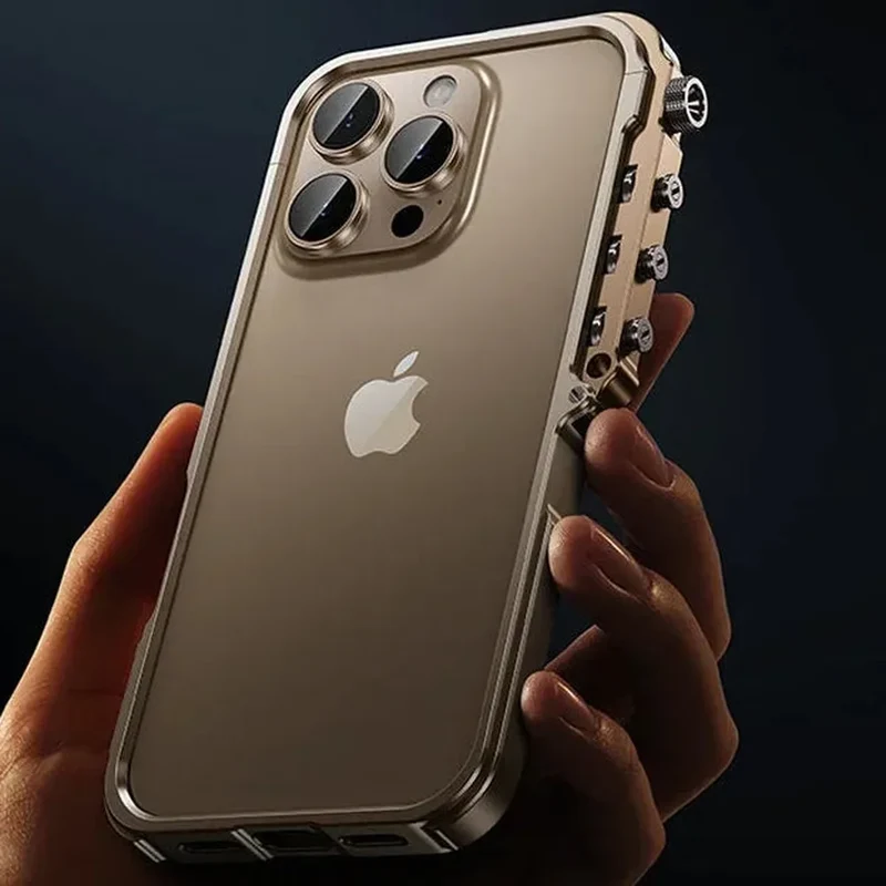Metalen iPhone Hoesje met Mechanische Structuur Aluminium Frame Shockbestemming Bescherming voor 13 14 15 16 17 | Sansoti
