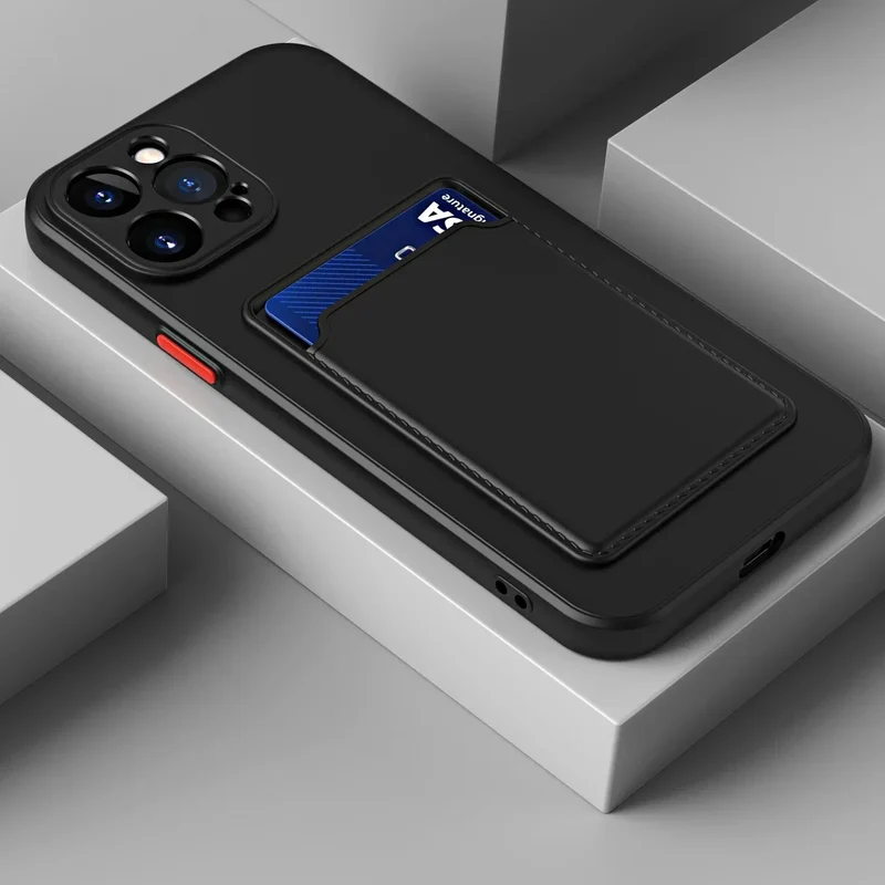 Siliconen iPhone Hoesje met Kaarthouder Contrasterende Knoppen Geïntegreerde Camerabescherming Stijlvol | Sansoti
