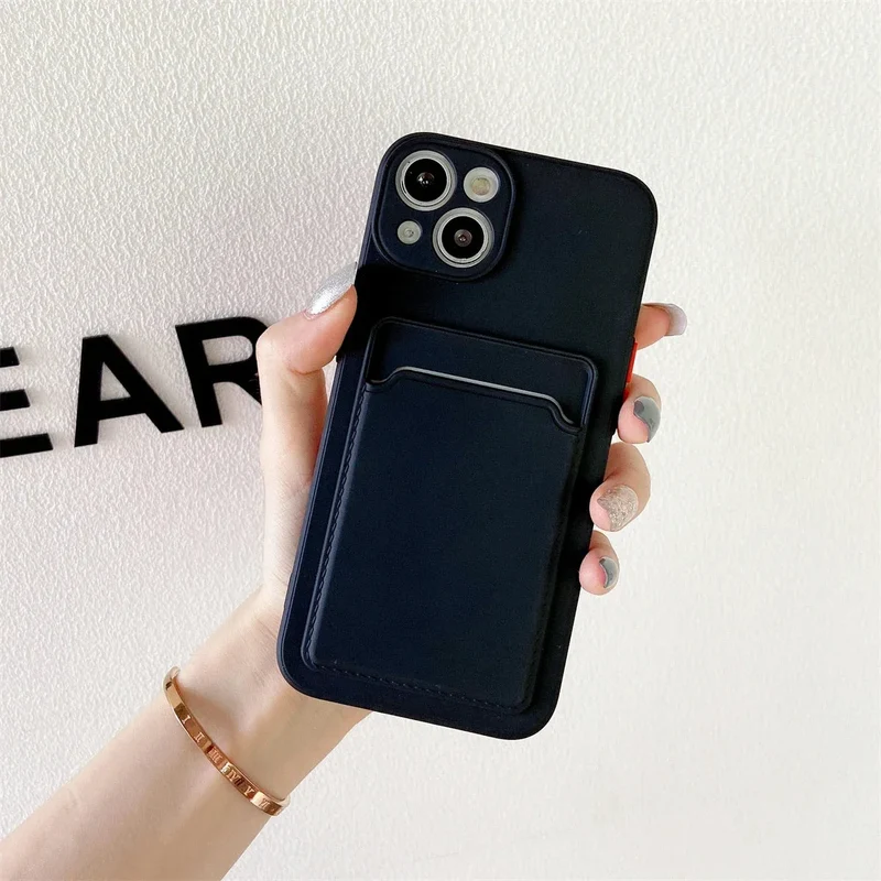 Siliconen iPhone Hoesje met Kaarthouder Contrasterende Knoppen Geïntegreerde Camerabescherming Stijlvol | Sansoti