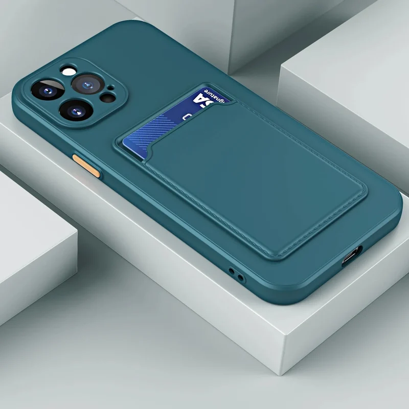 Siliconen iPhone Hoesje met Kaarthouder Contrasterende Knoppen Geïntegreerde Camerabescherming Stijlvol | Sansoti