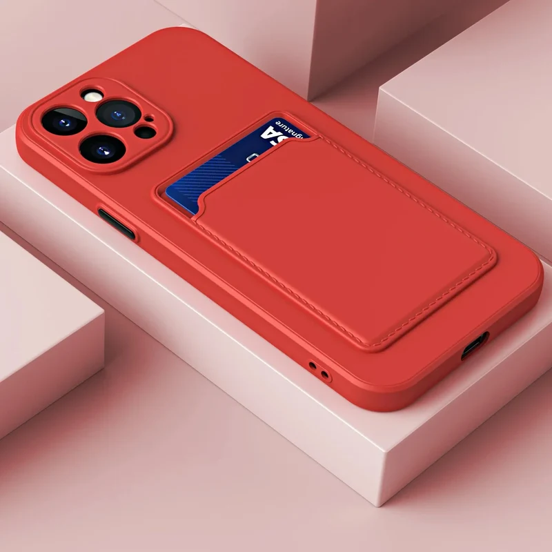 Siliconen iPhone Hoesje met Kaarthouder Contrasterende Knoppen Geïntegreerde Camerabescherming Stijlvol | Sansoti